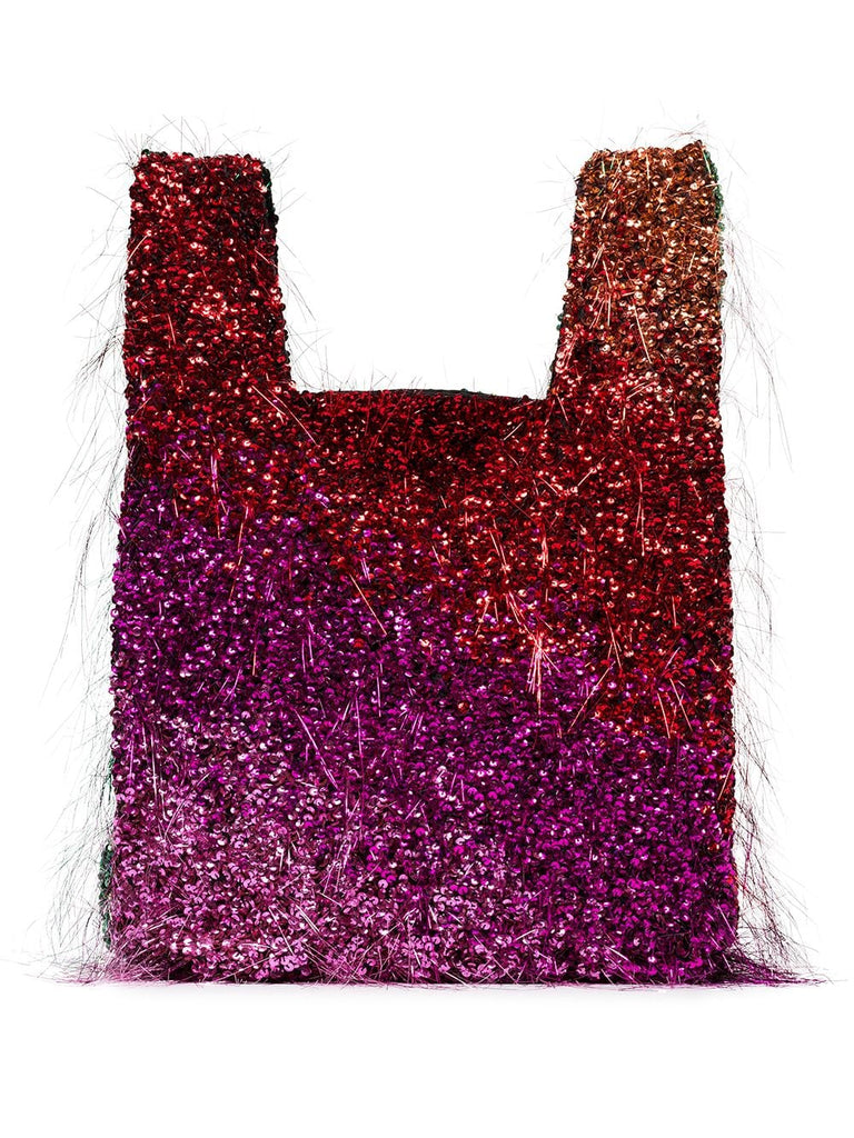 multicoloured tinsel embellished tote bag