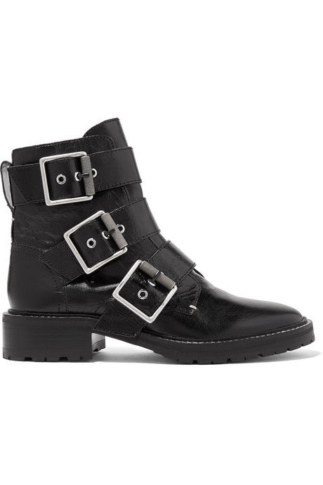 Cannon buckled glossed-leather ankle boots