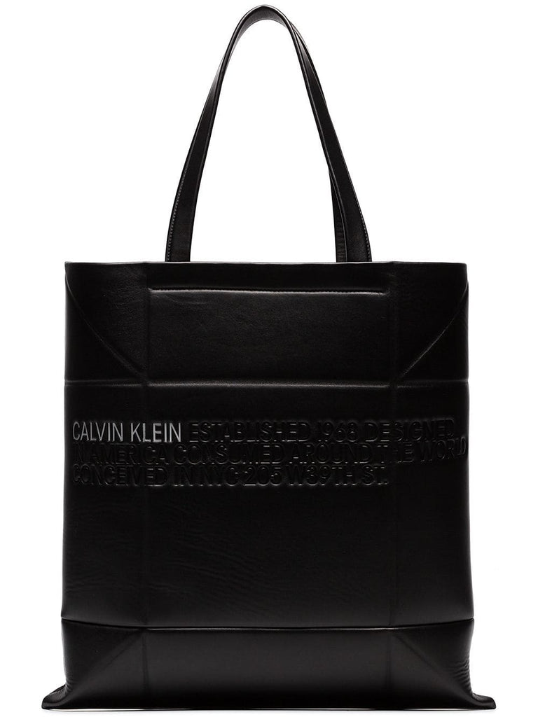 black small geometric leather tote bag