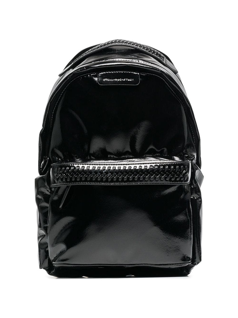 black Falabella Go faux patent leather backpack