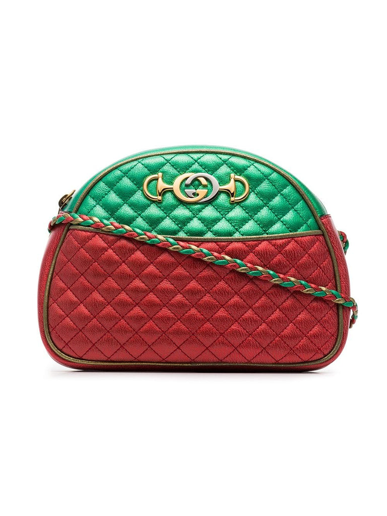 red and green Trapuntata quilted metallic leather cross body bag