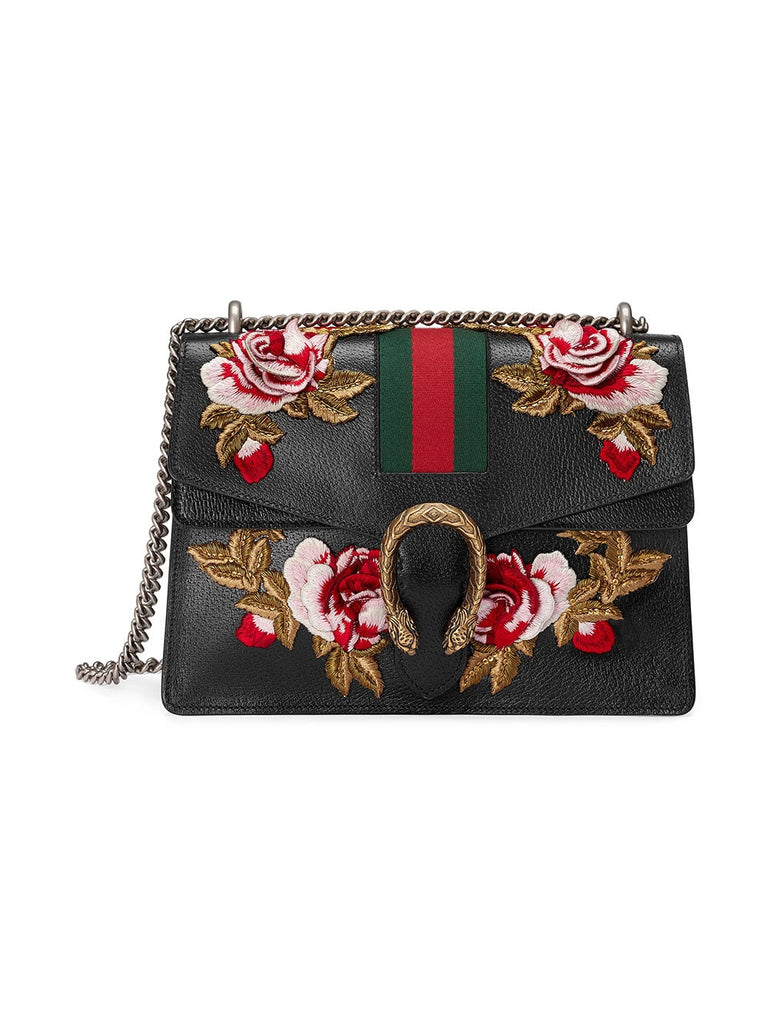 Black Embroidered Dionysus leather shoulder bag