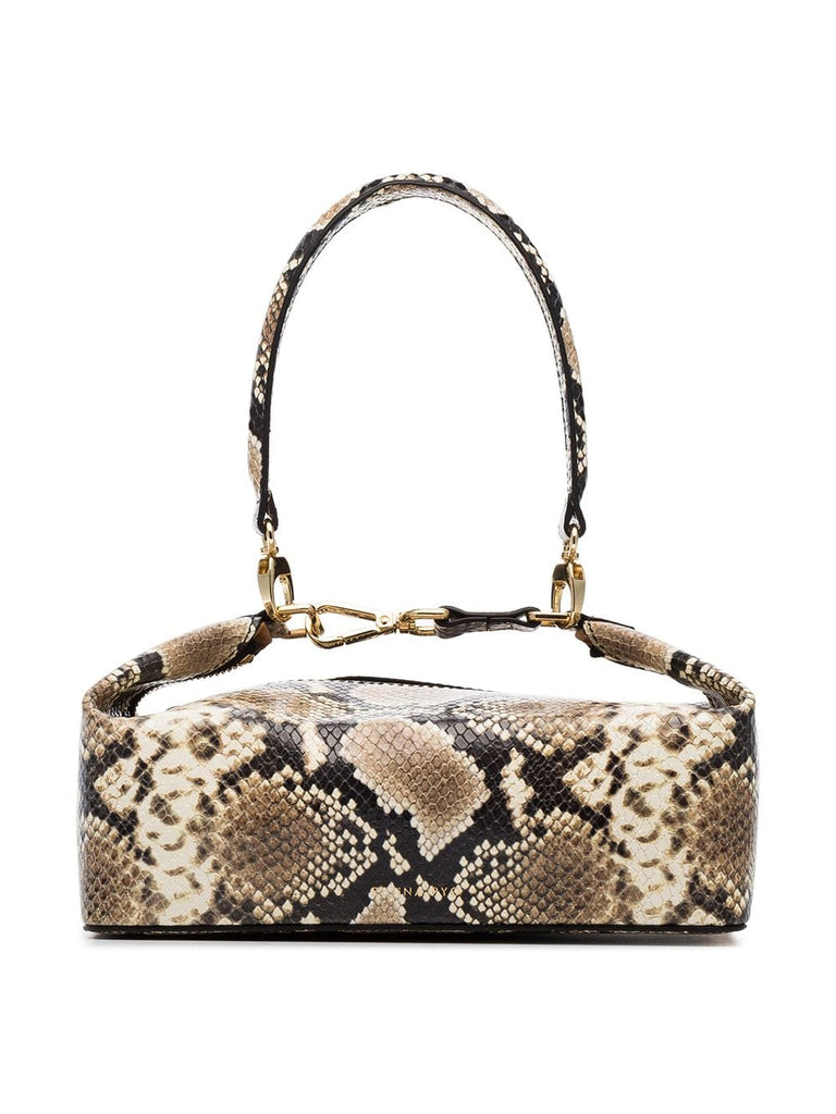 neutral Olivia snakeskin embossed leather box bag