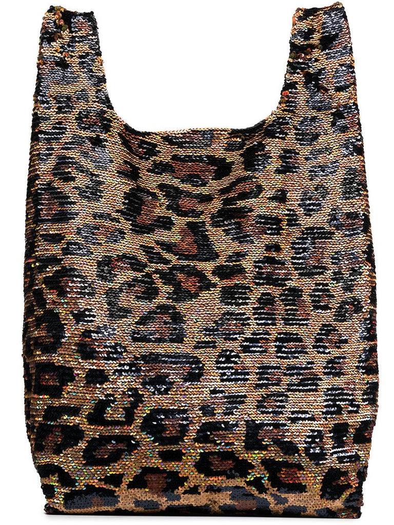 black and brown Classic Big Leopard Sequin Tote Bag