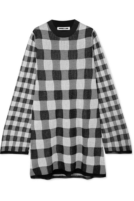 Checked knitted mini dress