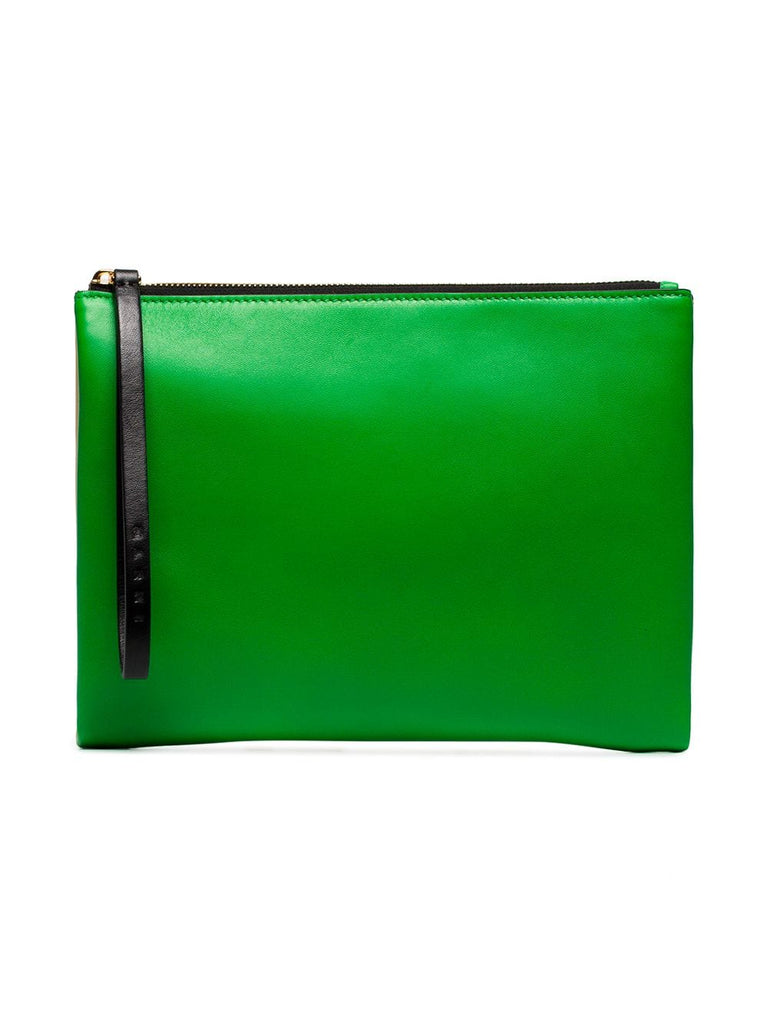 Green and yellow two-tone leather clutch