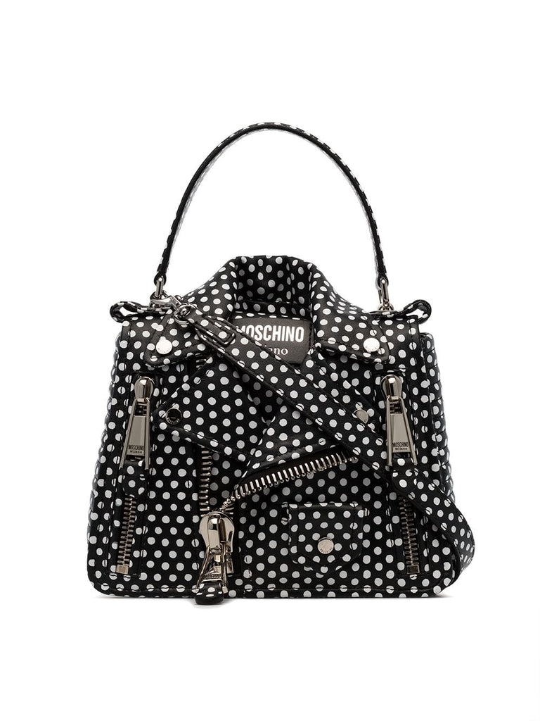 black and white polka dot leather jacket shoulder bag