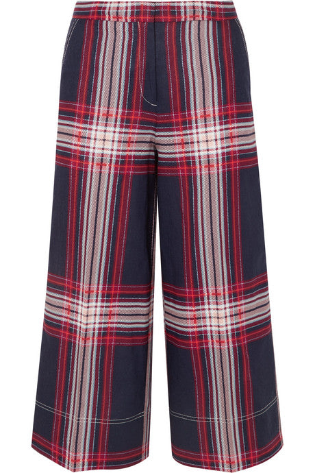 Ilan cropped checked linen and cotton-blend wide-leg pants