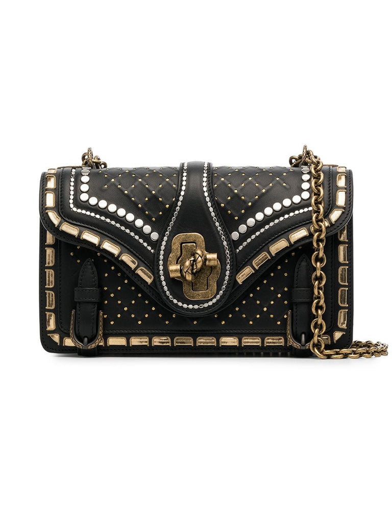 black, gold and silver metallic catena city knot leather shoulder bag