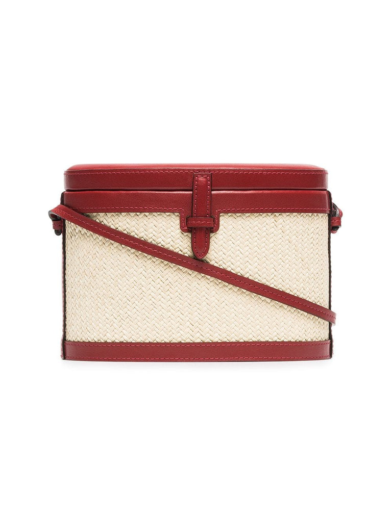 red and beige Trunk woven straw and leather bag