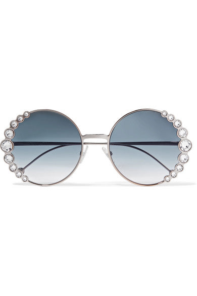 Round-frame crystal-embellished gold-tone sunglasses