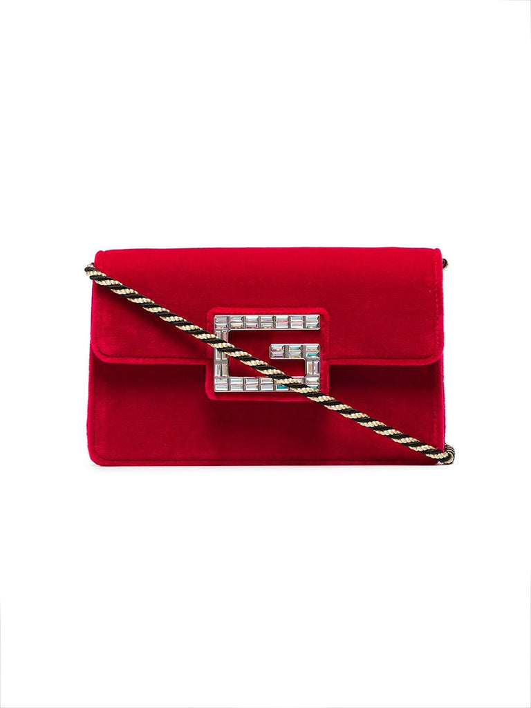 red Broadway velvet crystal G shoulder bag