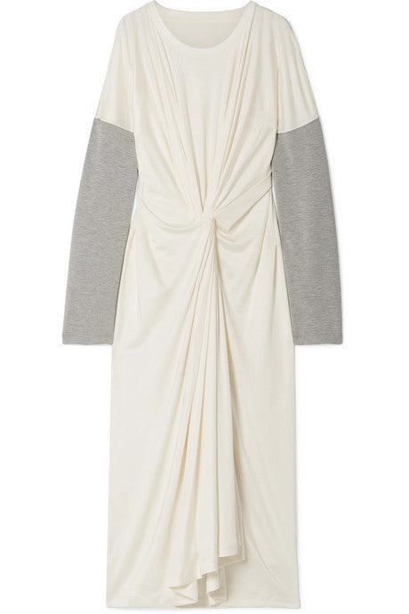 Oversized twist-front jersey-trimmed stretch-knit maxi dress