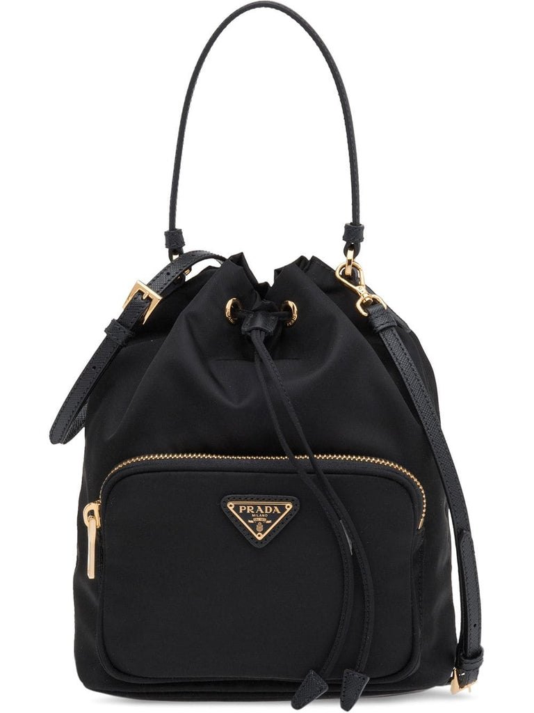 black fabric bucket bag