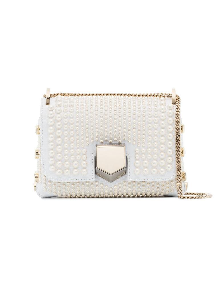 white lockett pearl studded mini bag