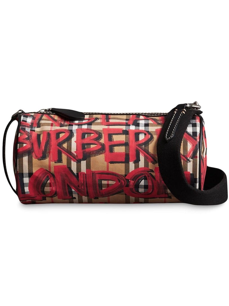 The Small Graffiti Print Vintage Check Barrel Bag