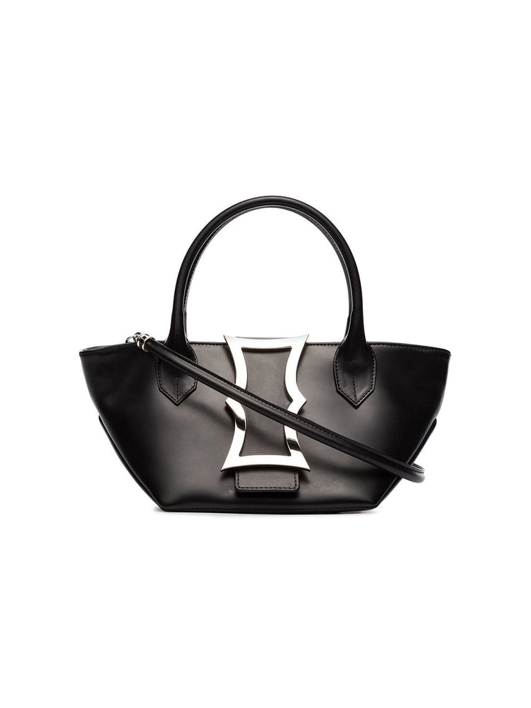 black mini lament leather tote bag