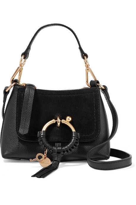 Joan mini suede-paneled textured-leather shoulder bag