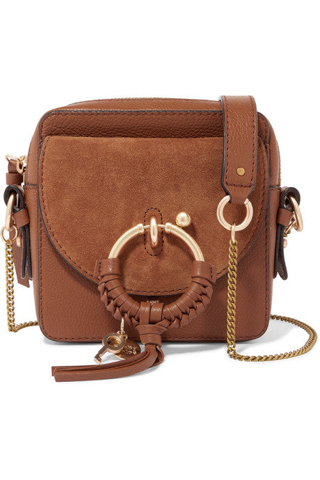 Square textured-leather and suede shoulder bag