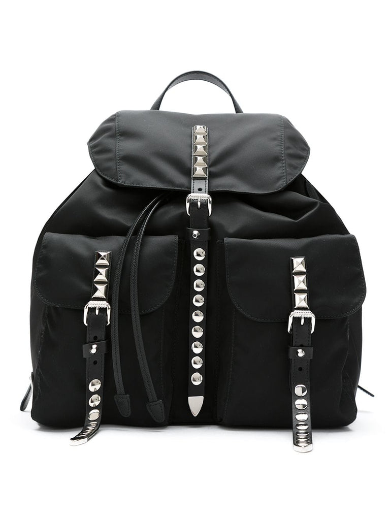 black stud embellished nylon backpack