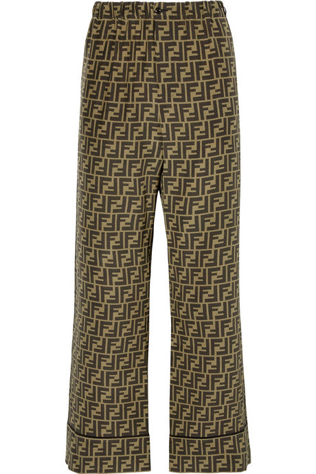 Cropped printed silk-satin wide-leg pants