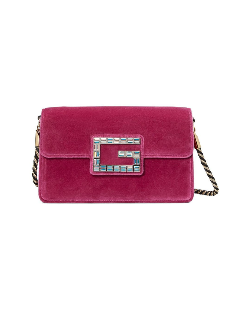 pink velvet Shoulder bag with Square G