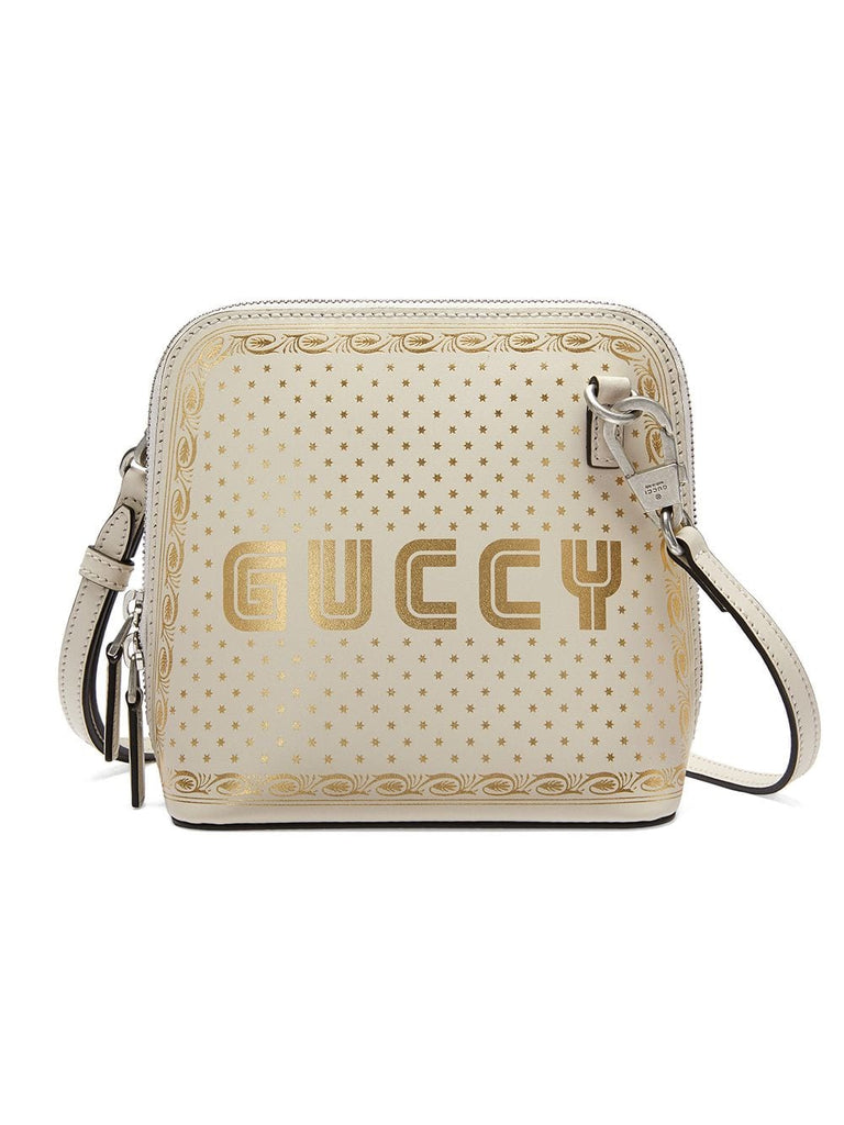 white Guccy print mini shoulder bag