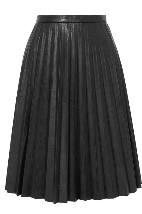 Pleated faux leather midi skirt