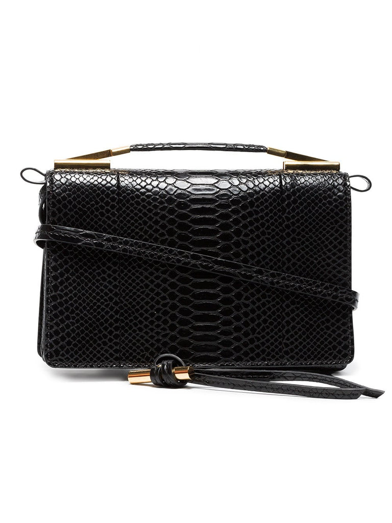 black small snake embossed shoulder bag