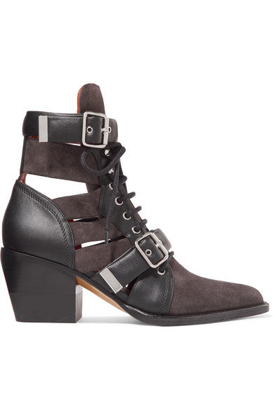 Rylee cutout leather and suede ankle boots