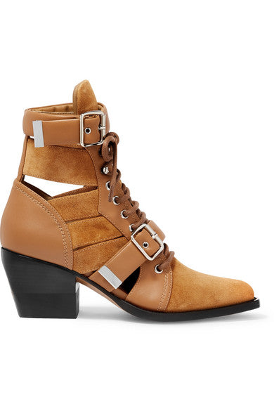 Rylee cutout suede and leather ankle boots