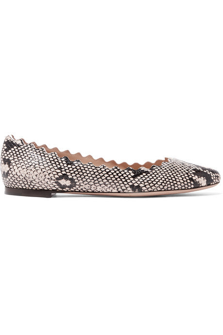 Lauren scalloped snake-effect leather ballet flats