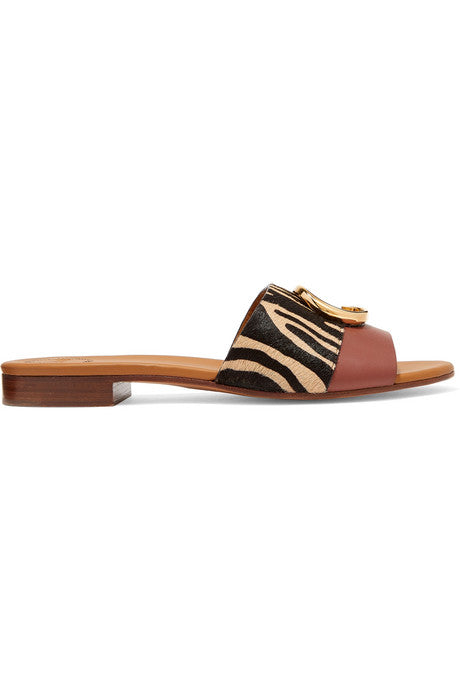 Chloé C logo-embellished leather and calf hair slides