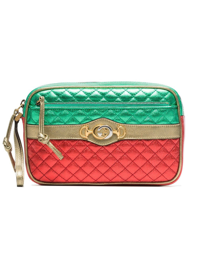 red and green leather mini quilted stripe bag