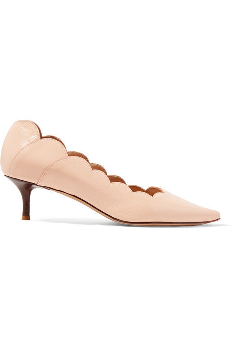 Lauren scalloped glossed-leather pumps