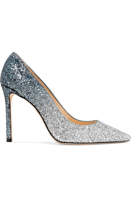 Romy 100 dégradé glittered suede pumps
