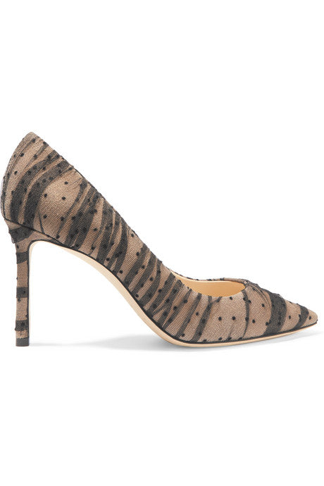 Romy 85 tulle and leather pumps