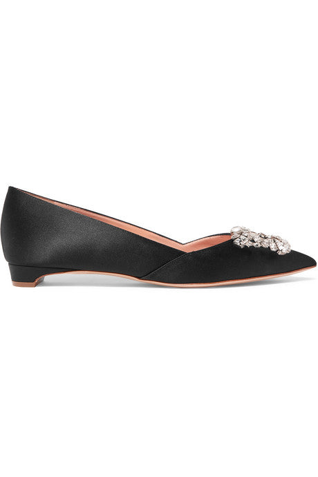 Aga crystal-embellished satin point-toe flats