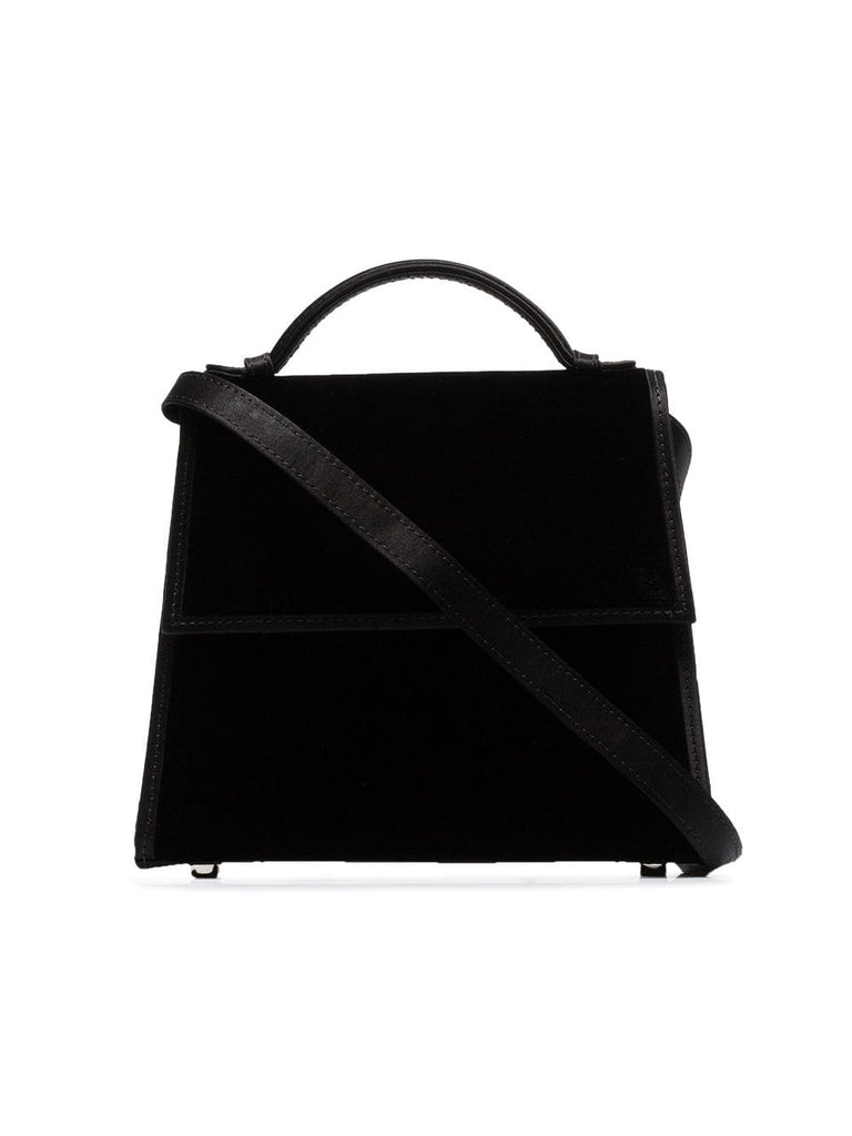 black small velvet wrapped leather shoulder bag