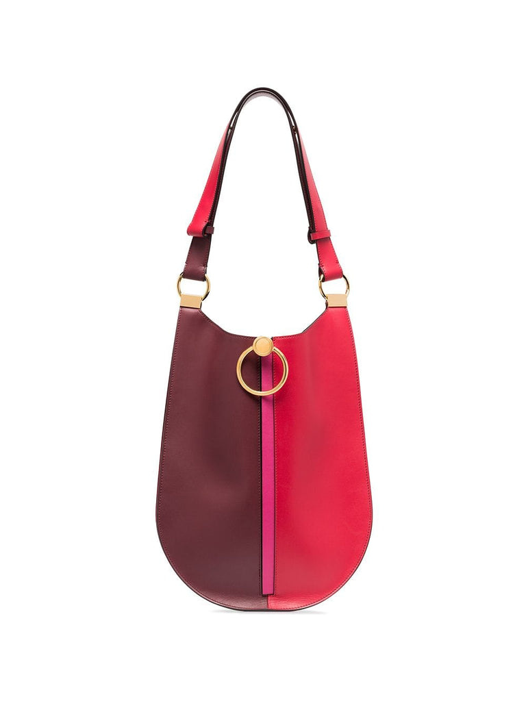 red and burgundy bi-colour leather shoulder bag