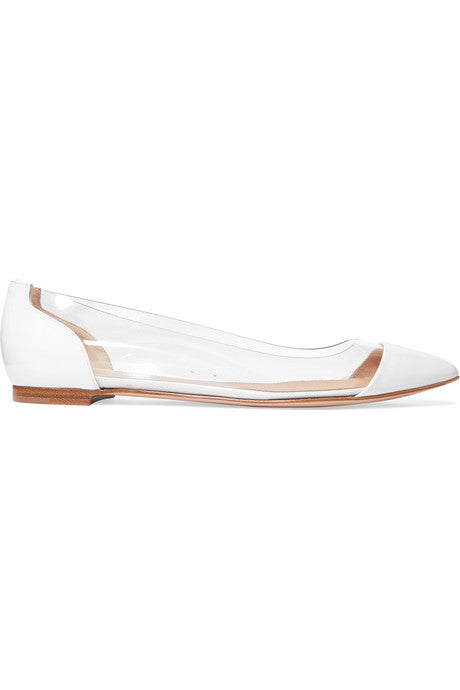 Plexi patent-leather and PVC point-toe flats