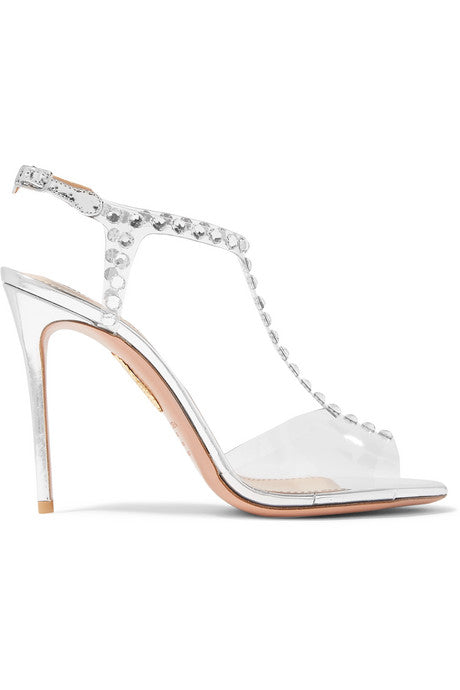 Shine embellished PVC and metallic leather sandals