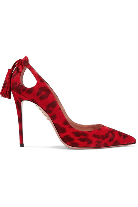 Forever Marilyn 105 leopard-print cutout tasseled suede pumps