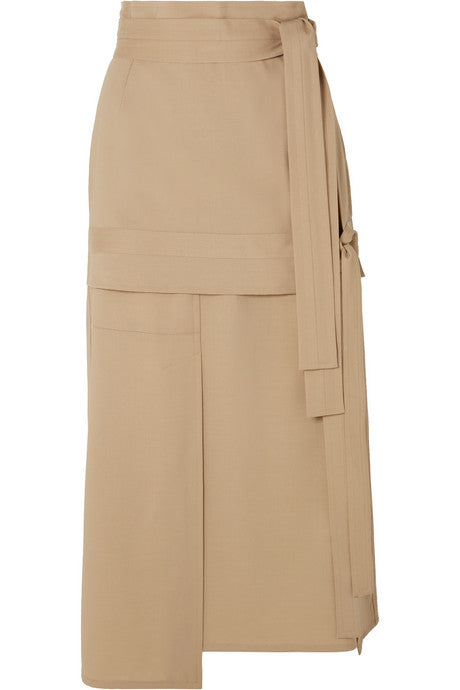 Belted wool-blend midi skirt