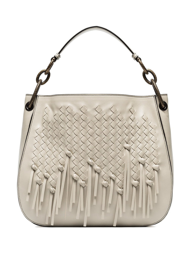 cream charleston loop fringed leather hobo tote