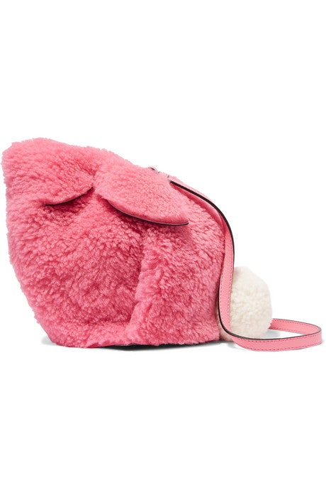 Bunny mini leather-trimmed shearling shoulder bag