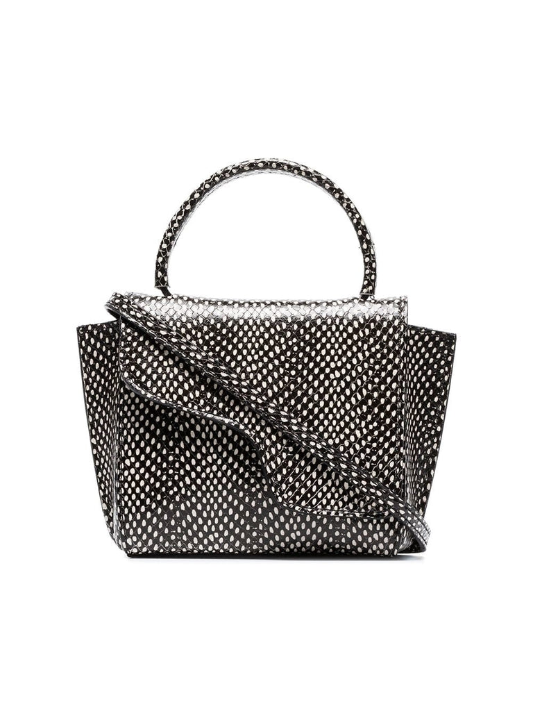 black and white montalcino dot snake print leather crossbody bag