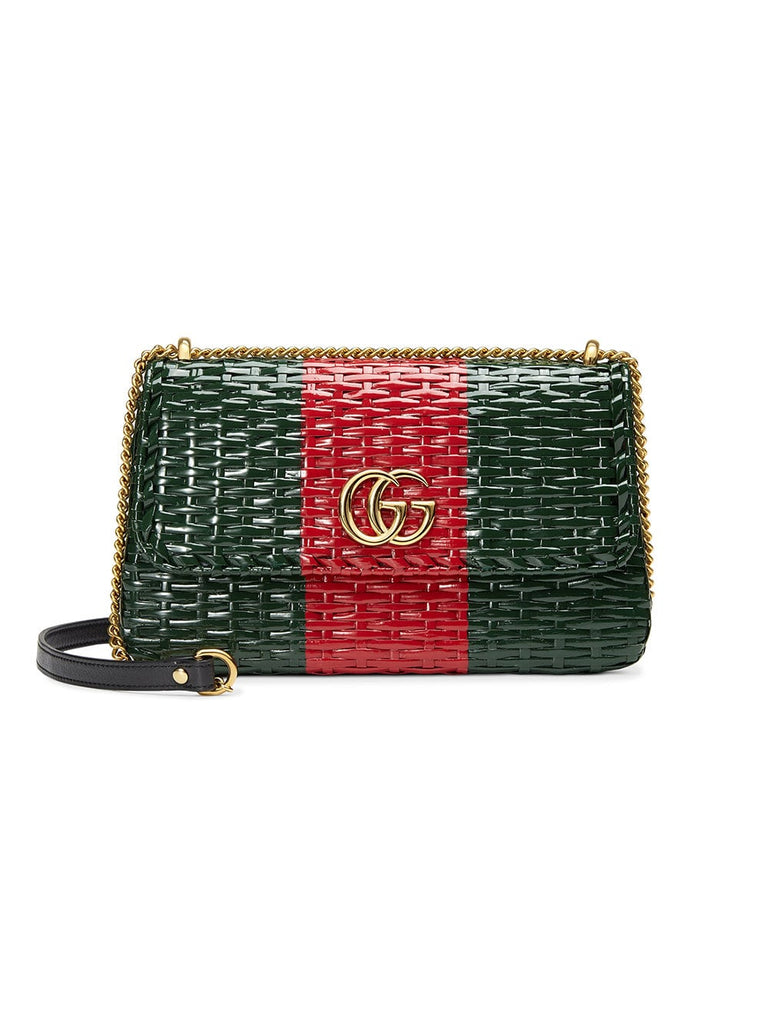 green and red Web straw small shoulder bag