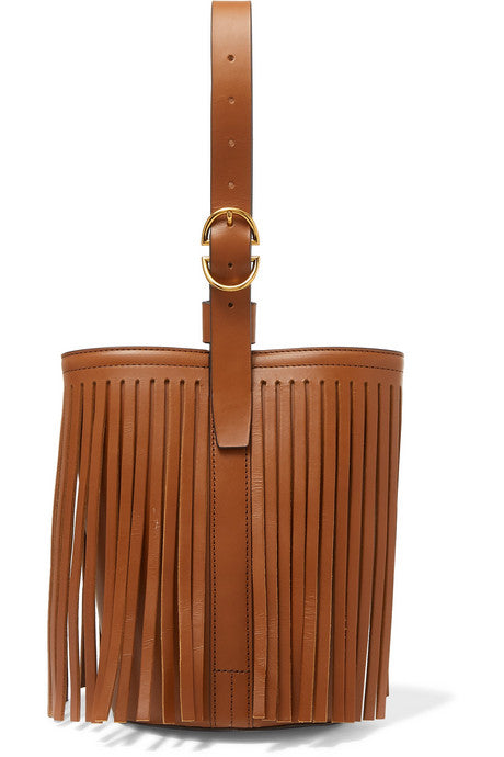 Fringed leather bucket bag