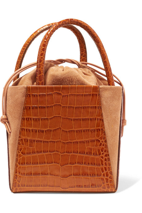 Dorthea Box croc-effect leather and suede tote